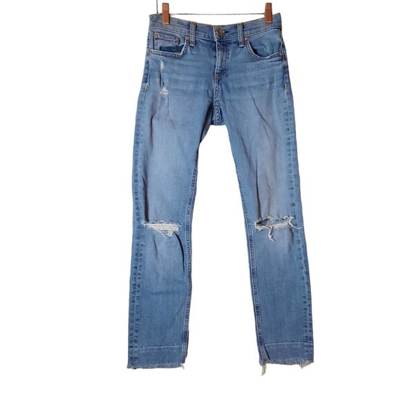 Rag & Bone 24 Womens Dre Capri Jean Boyfriend Low Levee Whole Distress Raw Blue - Picture 1 of 13